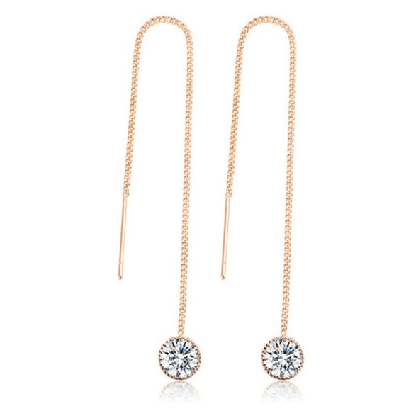 Rose Gold CZ Dangle Chain Earrings - Picture 1 of 1